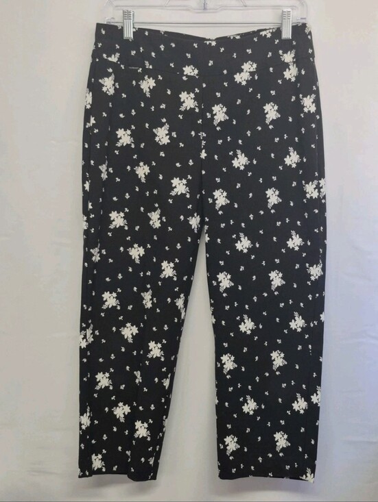 Grace Pants - GRACE The Perfect Fit– Black & White Floral Stretch Leggings – Women's M